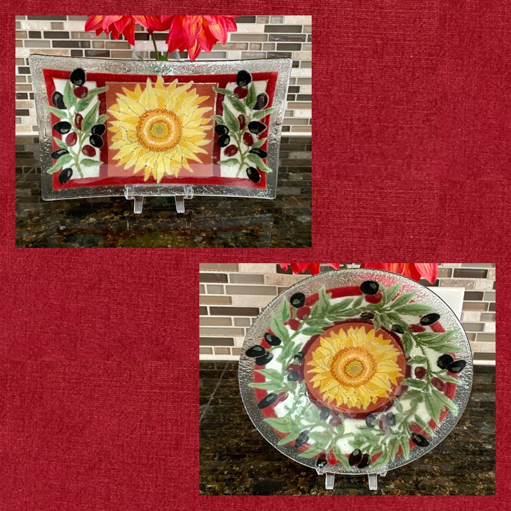 NEW Peggy Karr Glass Bowl & Plate Set